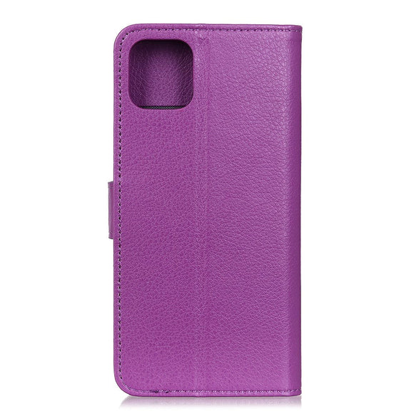 iPhone 12 / 12 Pro Litchi Læder Cover m. Pung - Lilla