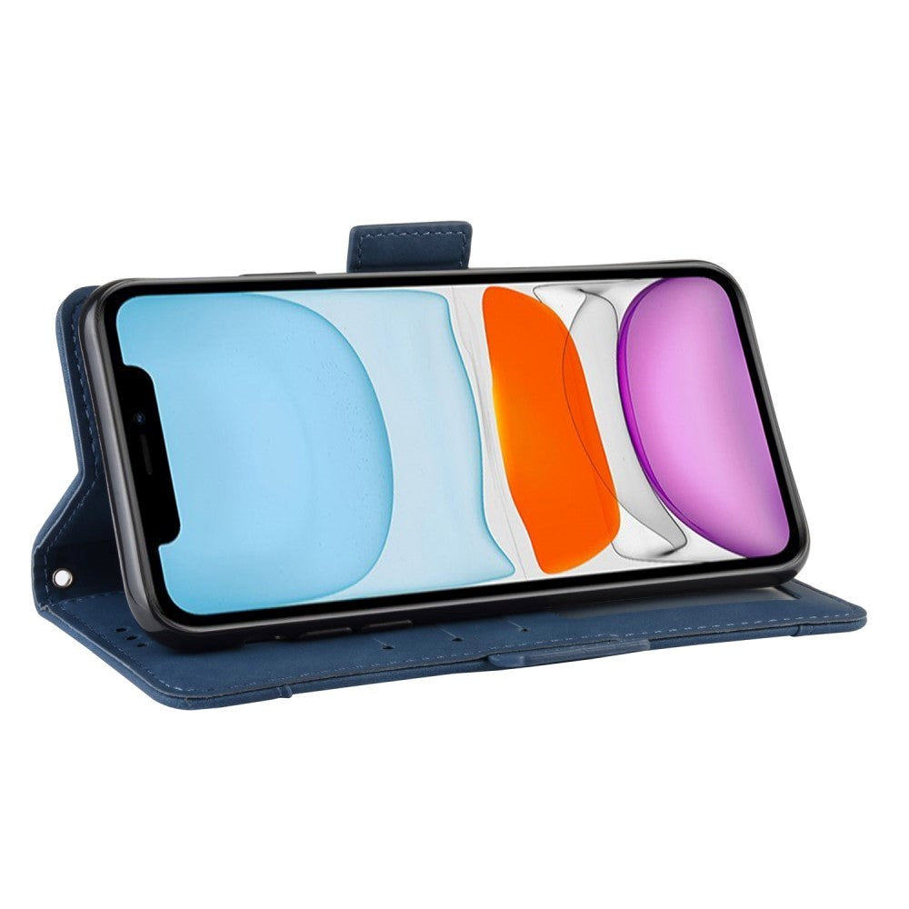 iPhone 12 / 12 Pro Blank Læder Cover m. Stor Pung - Blå
