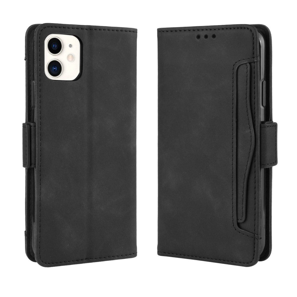 iPhone 12 Mini Mat Læder Cover m. Stor Pung - Sort