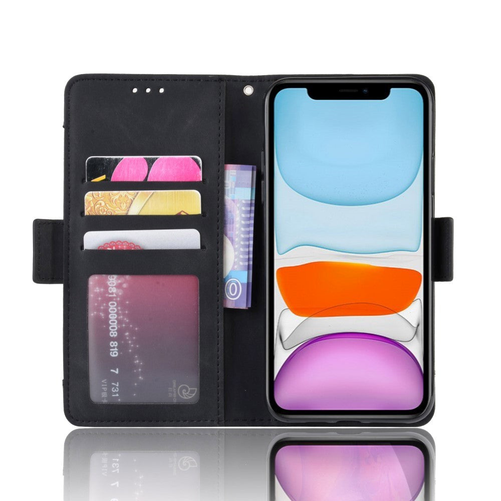 iPhone 12 Mini Mat Læder Cover m. Stor Pung - Sort