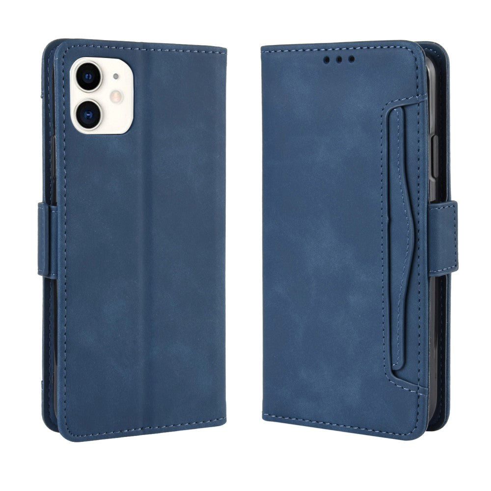 iPhone 12 Mini Mat Læder Cover m. Stor Pung - Blå