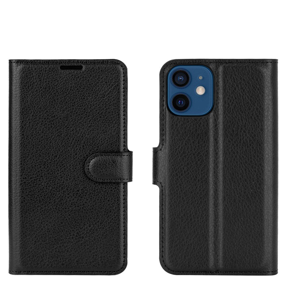 EIDERWOOD iPhone 12 Mini Kunstlæder Flip Cover m. Kortholder & Ståfunktion - Sort