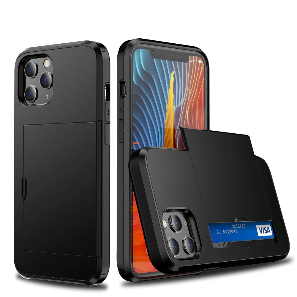 iPhone 12 / 12 Pro Hybrid Håndværker Cover m. Kortholder Sort