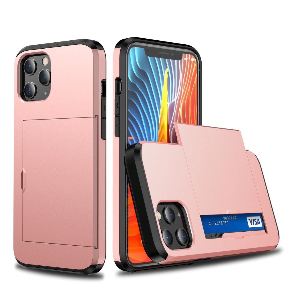 iPhone 12 Pro / 12 Hybrid Håndværkercover m. Kortholder - Rose Gold