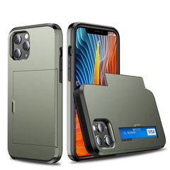 iPhone 12 / 12 Pro Hybrid Håndværker Cover m. Kortholder Grøn