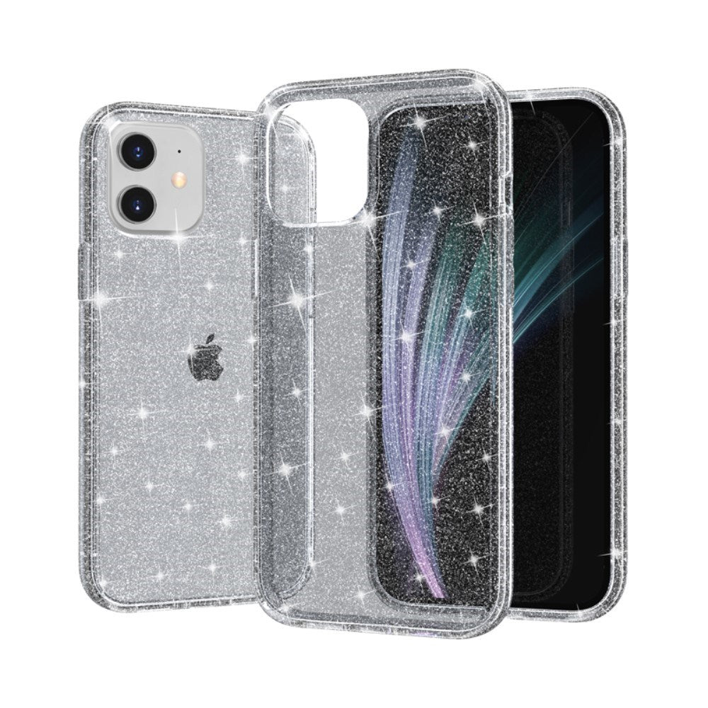 iPhone 12 Mini Hybrid Plastik Cover m. Glimmer - Gennemsigtig / Grå