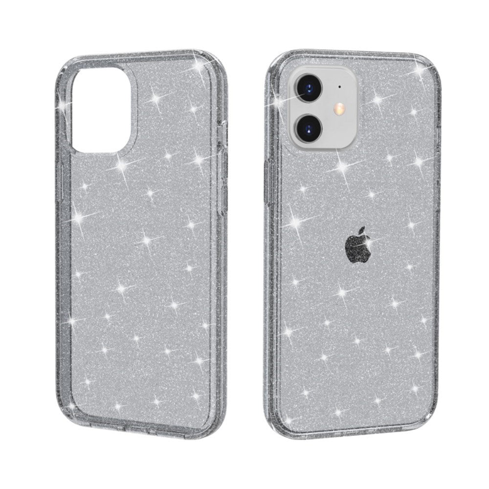 iPhone 12 Mini Hybrid Plastik Cover m. Glimmer - Gennemsigtig / Grå