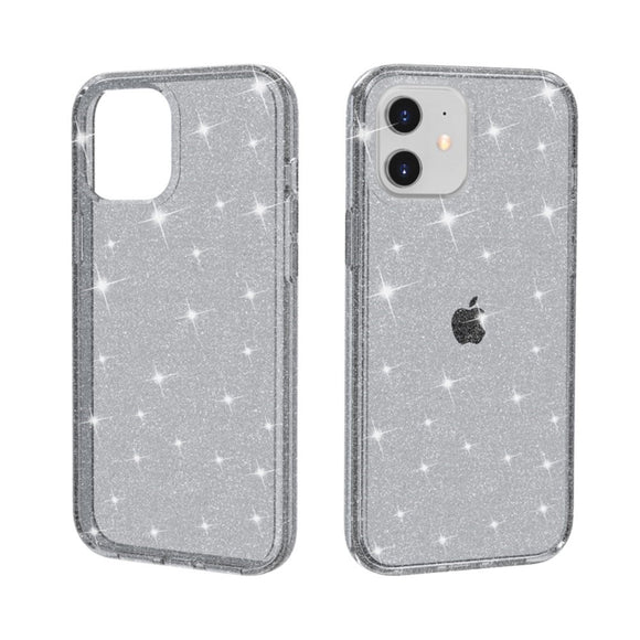iPhone 12 Mini Hybrid Plastik Cover m. Glimmer - Gennemsigtig / Grå