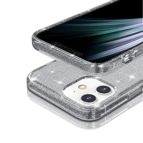 iPhone 12 Mini Hybrid Plastik Cover m. Glimmer - Gennemsigtig / Grå