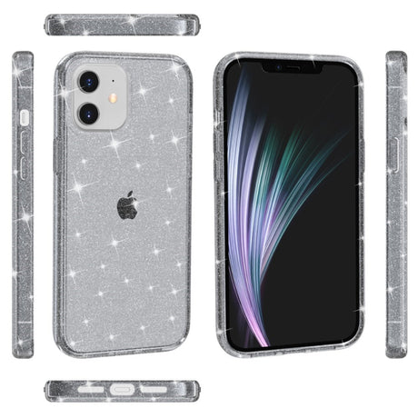 iPhone 12 Mini Hybrid Plastik Cover m. Glimmer - Gennemsigtig / Grå