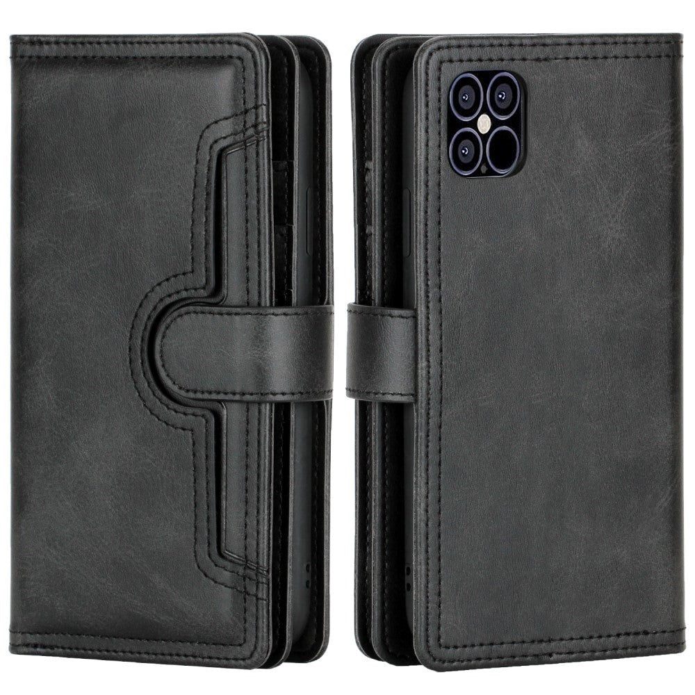 iPhone 12 / 12 Pro Læder Cover m. Dobbelt Pung - Sort