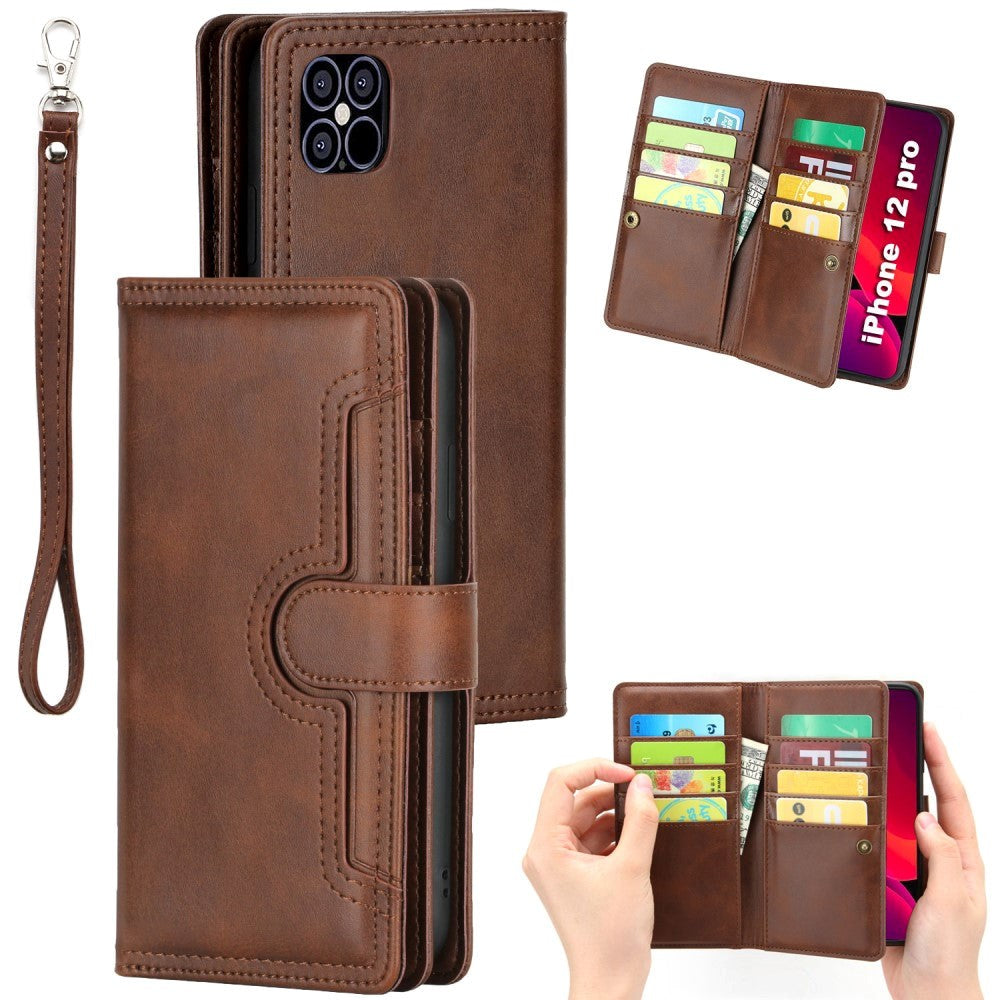 iPhone 12 / 12 Pro Læder Cover m. Dobbelt Pung - Mørkebrun