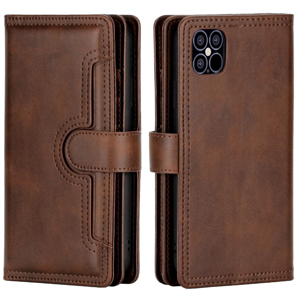 iPhone 12 / 12 Pro Læder Cover m. Dobbelt Pung - Mørkebrun