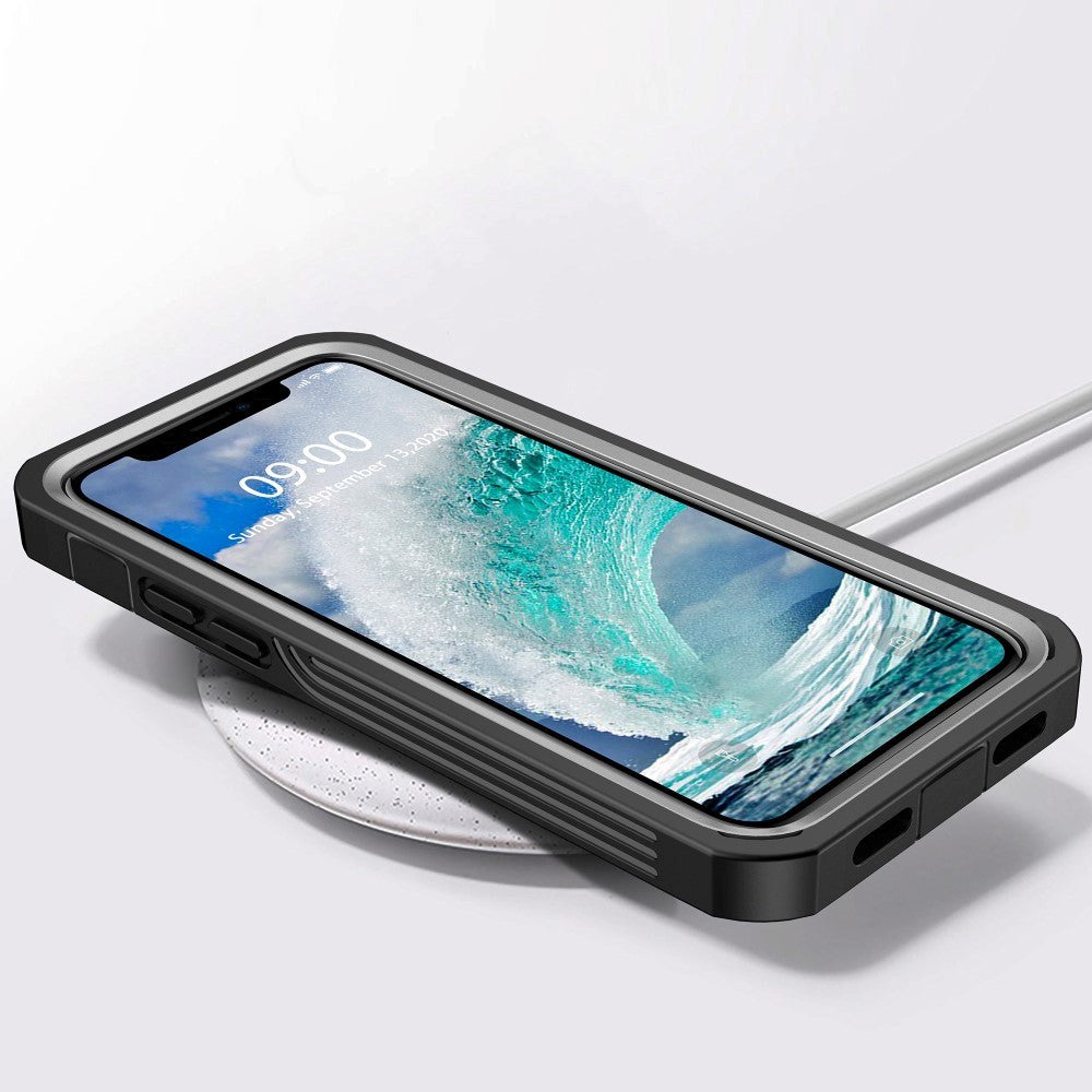 iPhone 12 Pro Max Heavy Duty Case - Håndværker Cover m. skærmbeskyttelse - Gennemsigtig / Sort