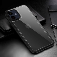 Simple Series iPhone 12 Mini Cover m. Glasbagside - Gennemsigtig / Sort