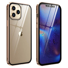 iPhone 12 / 12 Pro 360° Magnetisk Cover m. Glas Bagside og Forside - Guld