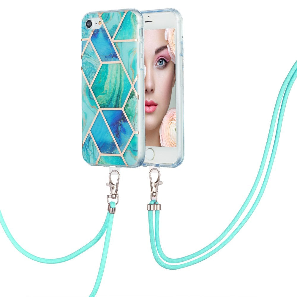 iPhone SE (2022 / 2020) / 8 / 7 Hybrid Cover m. Strop - Marmor - Grøn