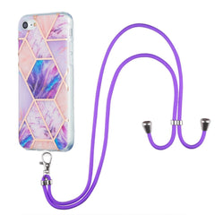 iPhone SE (2022 / 2020) / 8 / 7 Hybrid Cover m. Strop - Marmor - Lyserød & Lilla
