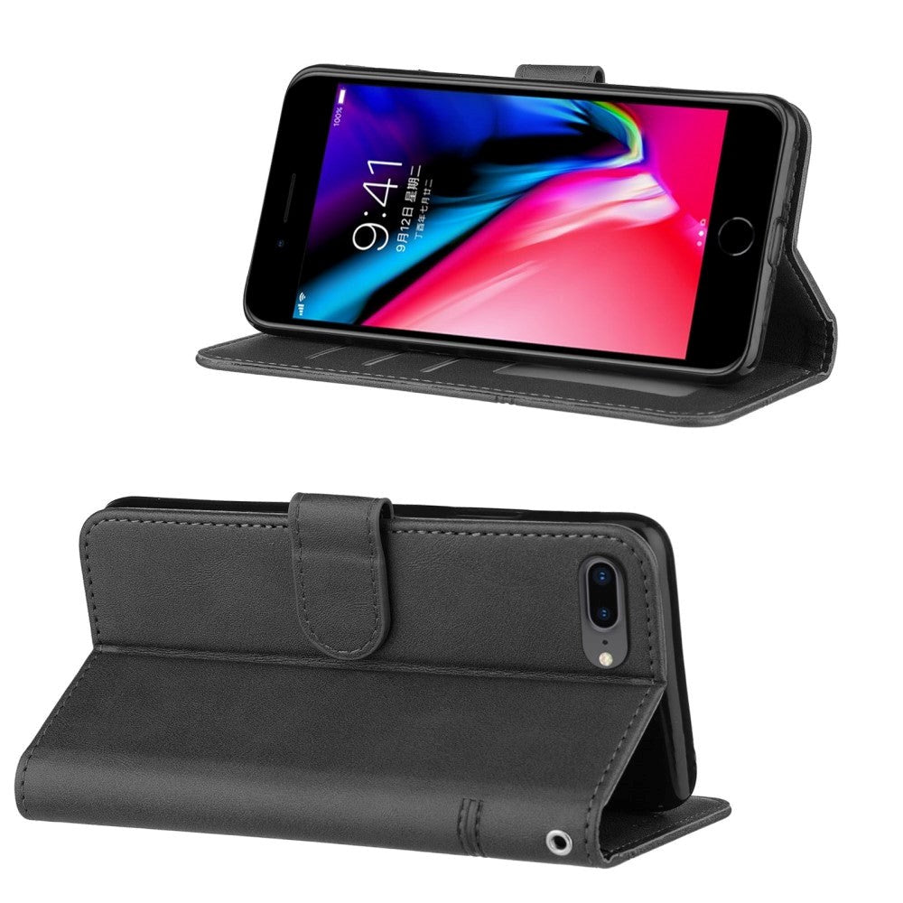 iPhone 8 Plus / 7 Plus Læder Cover m. Pung og Strop - Sort