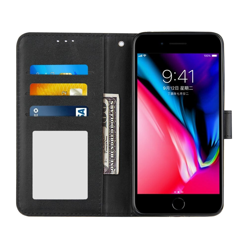 iPhone 8 Plus / 7 Plus Læder Cover m. Pung og Strop - Sort