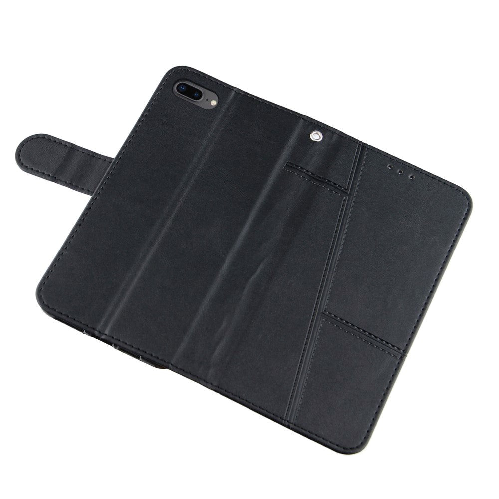 iPhone 8 Plus / 7 Plus Læder Cover m. Pung og Strop - Sort