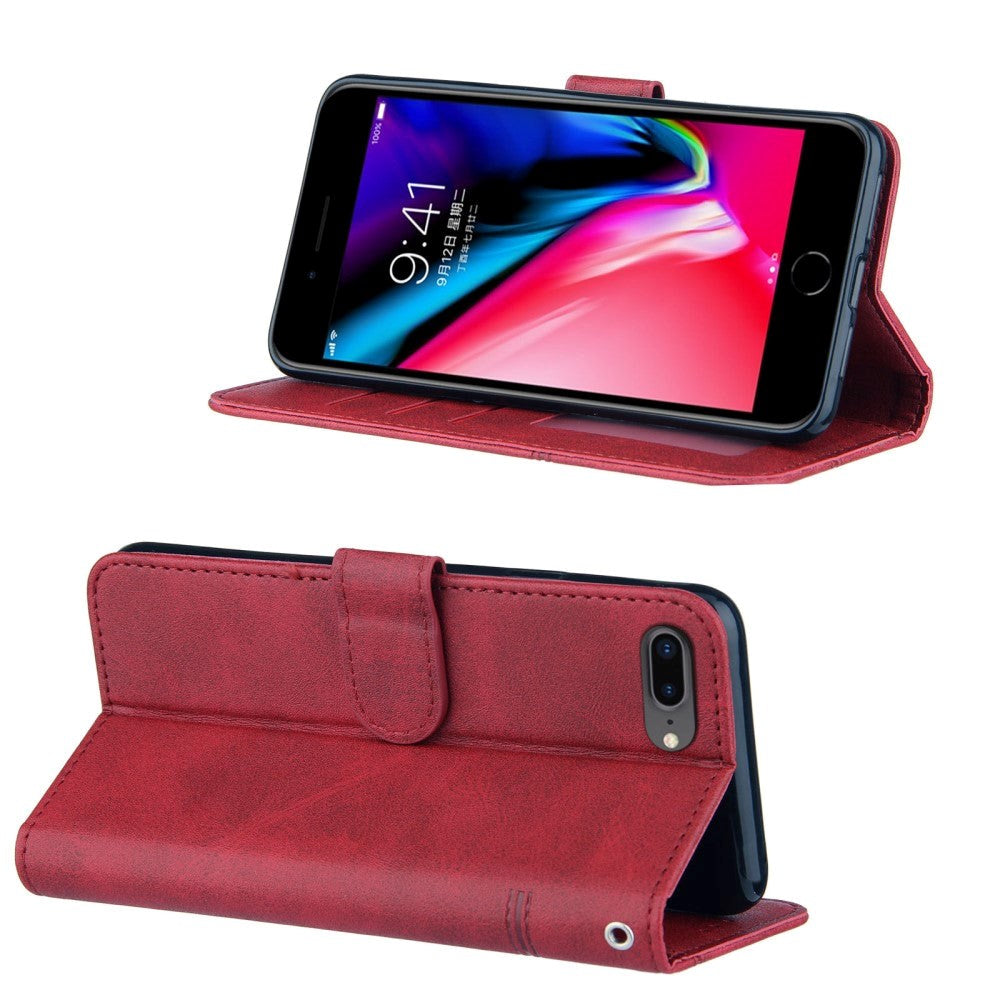 iPhone 8 Plus / 7 Plus Læder Cover m. Pung og Strop - Rød