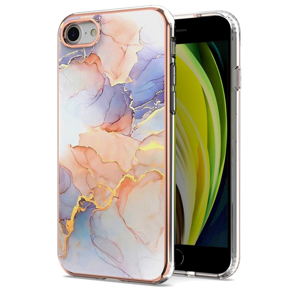 iPhone SE (2022 / 2020) / 8 / 7 Hybrid Plastik Cover - Mælkevejs Marmor - Lyserød