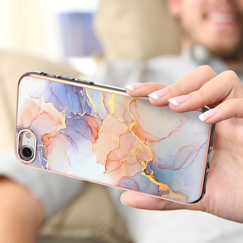 iPhone SE (2022 / 2020) / 8 / 7 Hybrid Plastik Cover - Mælkevejs Marmor - Lyserød