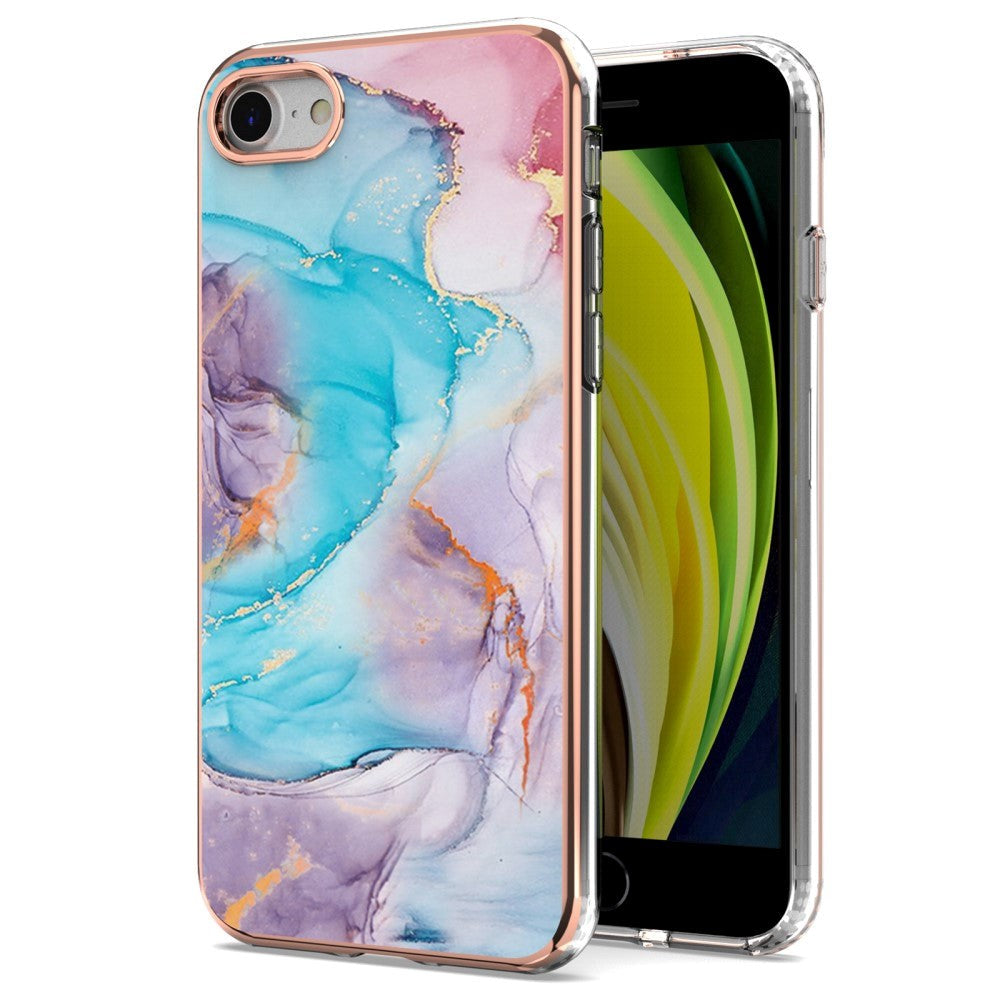 iPhone SE (2022 / 2020) / 8 / 7 Hybrid Plastik Cover - Mælkevejs Marmor - Blå & Lilla