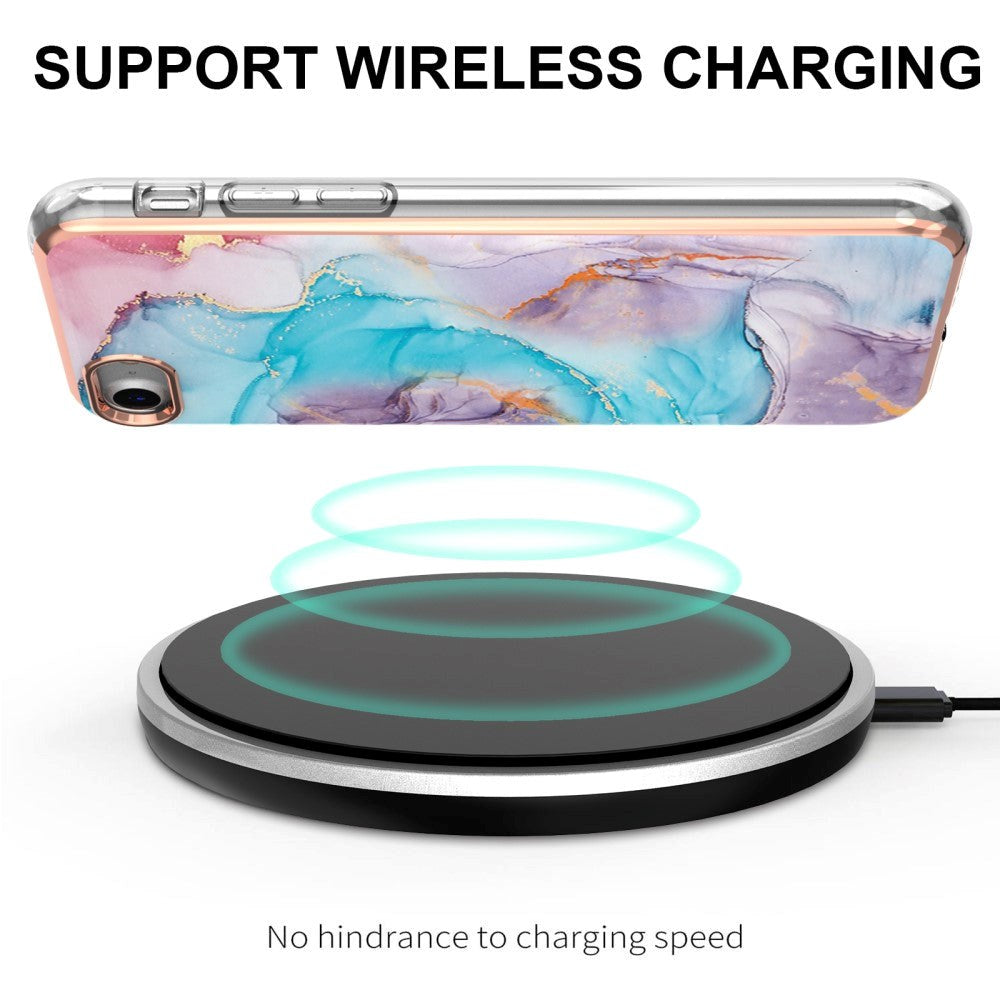 iPhone SE (2022 / 2020) / 8 / 7 Hybrid Plastik Cover - Mælkevejs Marmor - Blå & Lilla