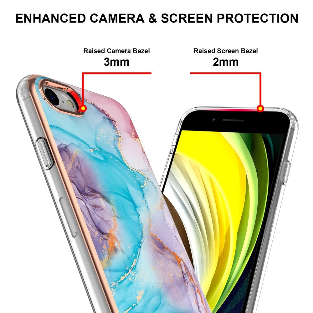 iPhone SE (2022 / 2020) / 8 / 7 Hybrid Plastik Cover - Mælkevejs Marmor - Blå & Lilla