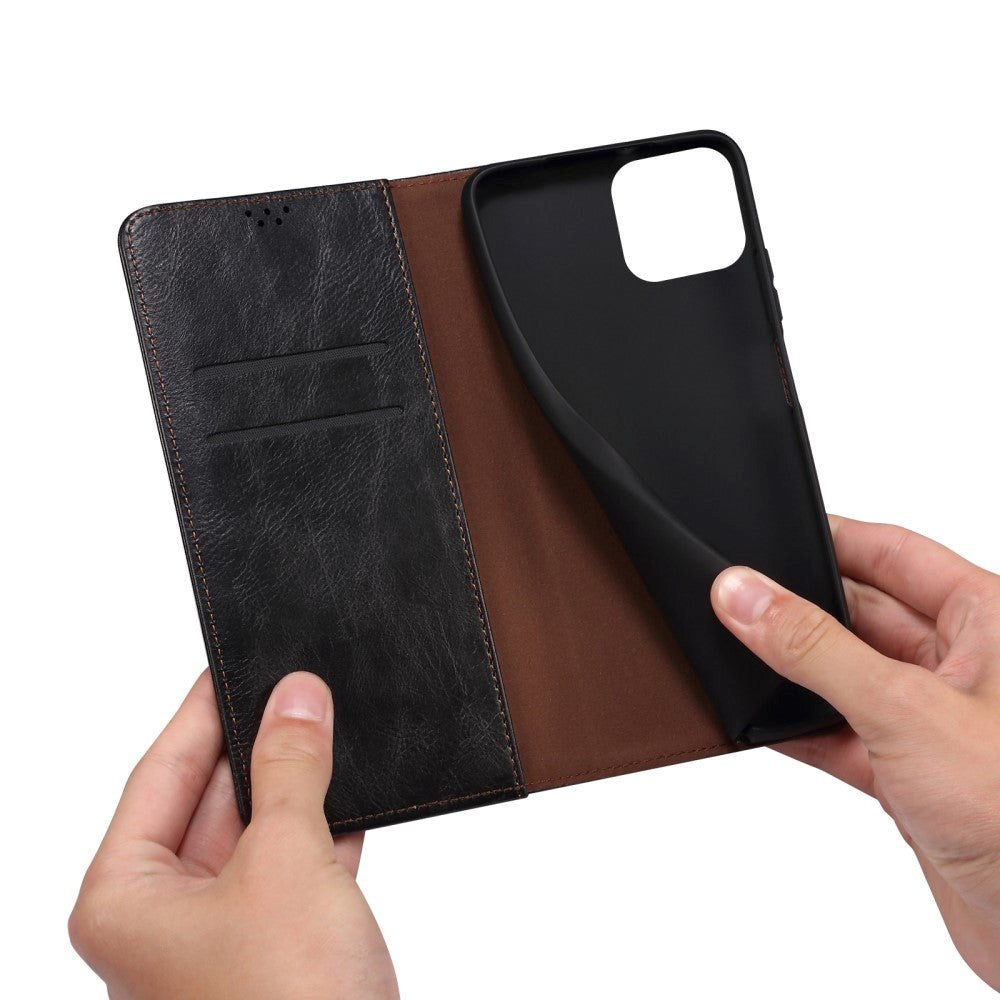 iPhone 13 Top Button Læder Cover m. Pung - Sort
