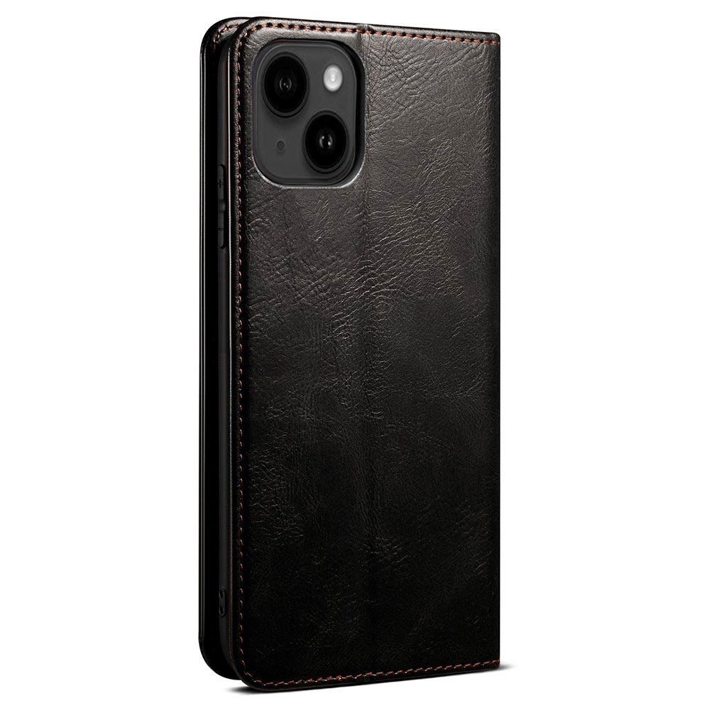 iPhone 13 Top Button Læder Cover m. Pung - Sort