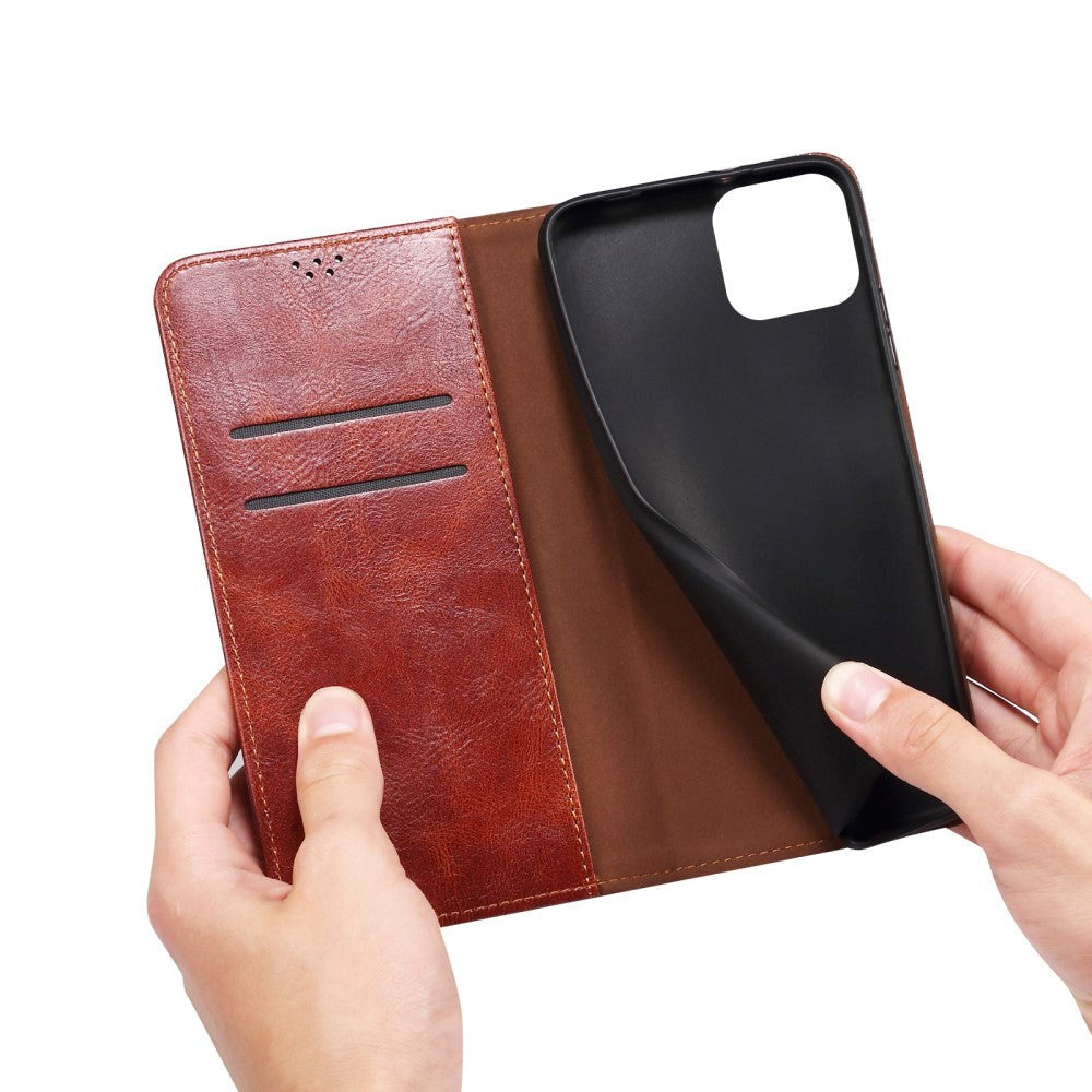 iPhone 13 Top Button Læder Cover m. Pung - Brun