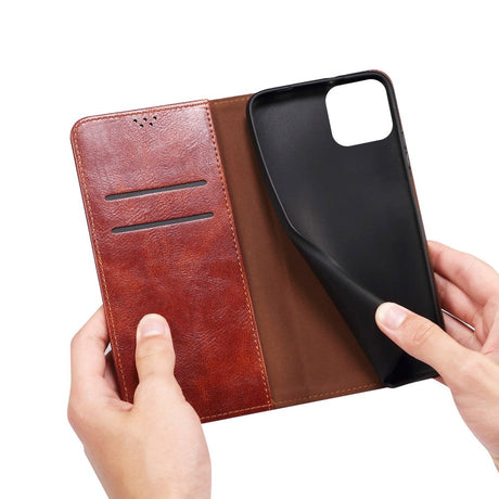iPhone 13 Top Button Læder Cover m. Pung - Brun