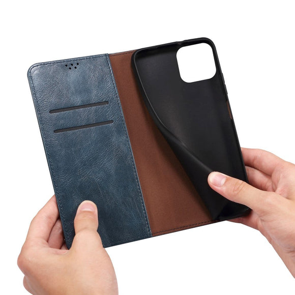iPhone 13 Top Button Læder Cover m. Pung - Blå