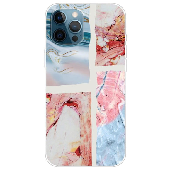 iPhone 13 Pro Fleksibel Plastik Cover - Lyseblå / Lyserød Marmor