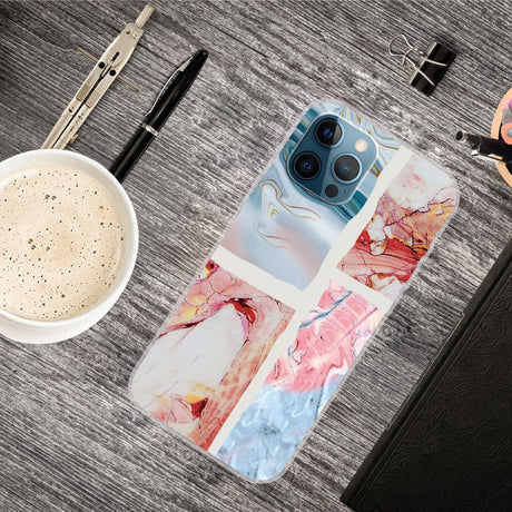iPhone 13 Pro Fleksibel Plastik Cover - Lyseblå / Lyserød Marmor