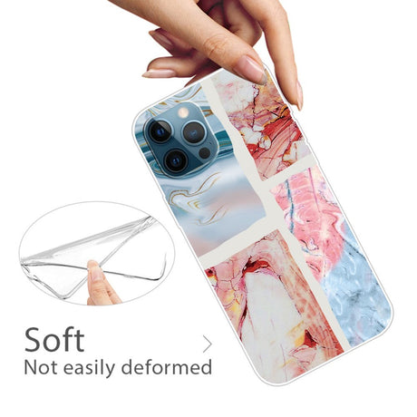 iPhone 13 Pro Fleksibel Plastik Cover - Lyseblå / Lyserød Marmor