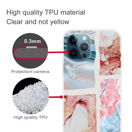 iPhone 13 Pro Fleksibel Plastik Cover - Lyseblå / Lyserød Marmor