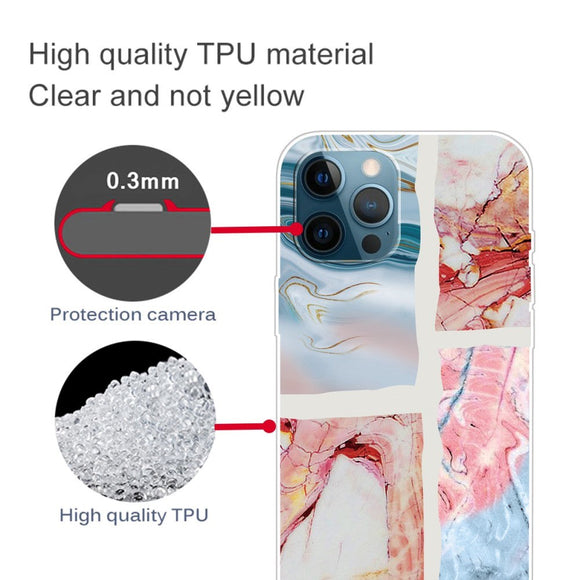 iPhone 13 Pro Fleksibel Plastik Cover - Lyseblå / Lyserød Marmor