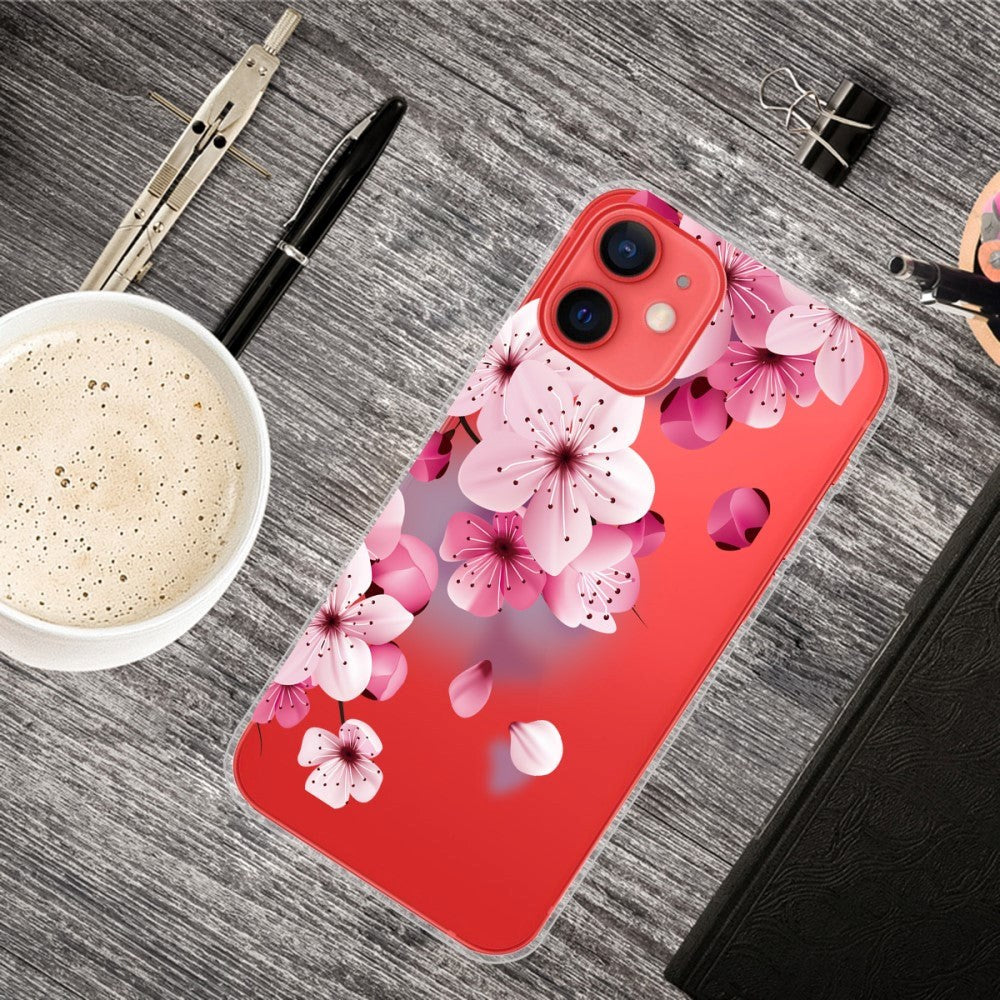iPhone 13 Fleksibel Plastik Cover - Gennemsigtig / Fersken Blomst