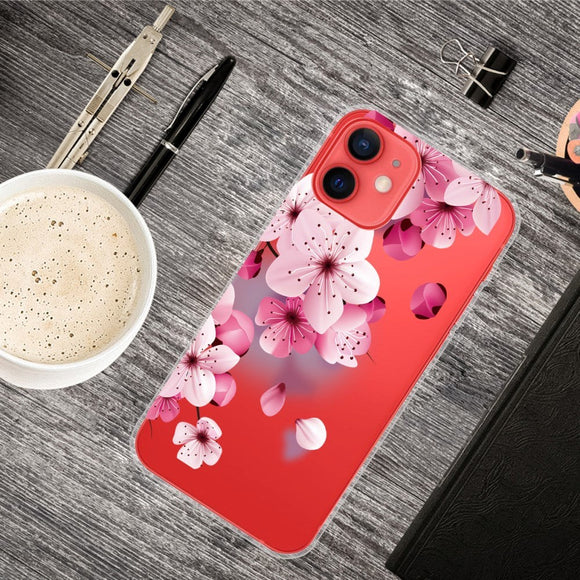 iPhone 13 Fleksibel Plastik Cover - Gennemsigtig / Fersken Blomst