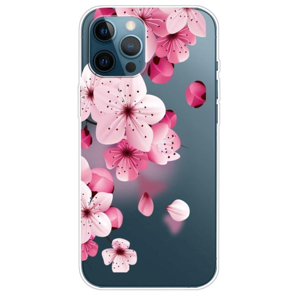 iPhone 13 Pro Fleksibel Gennemsigtig Plastik Cover - Gennemsigtig / Lyserøde Blomster