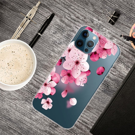 iPhone 13 Pro Fleksibel Gennemsigtig Plastik Cover - Gennemsigtig / Lyserøde Blomster