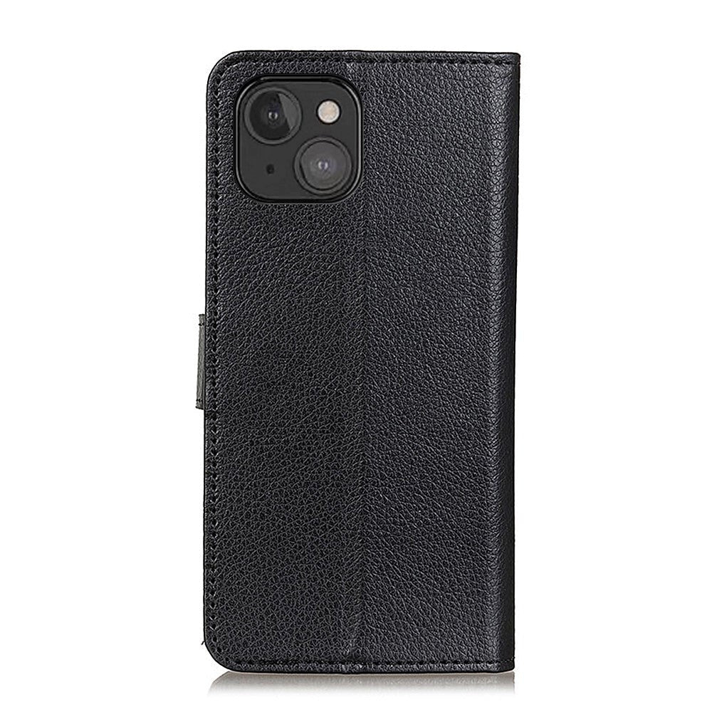 iPhone 13 Mini Litchi Læder Cover m. Pung & Ståfunktion - Sort