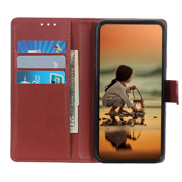iPhone 13 Mini Litchi Læder Cover m. Pung & Ståfunktion - Brun