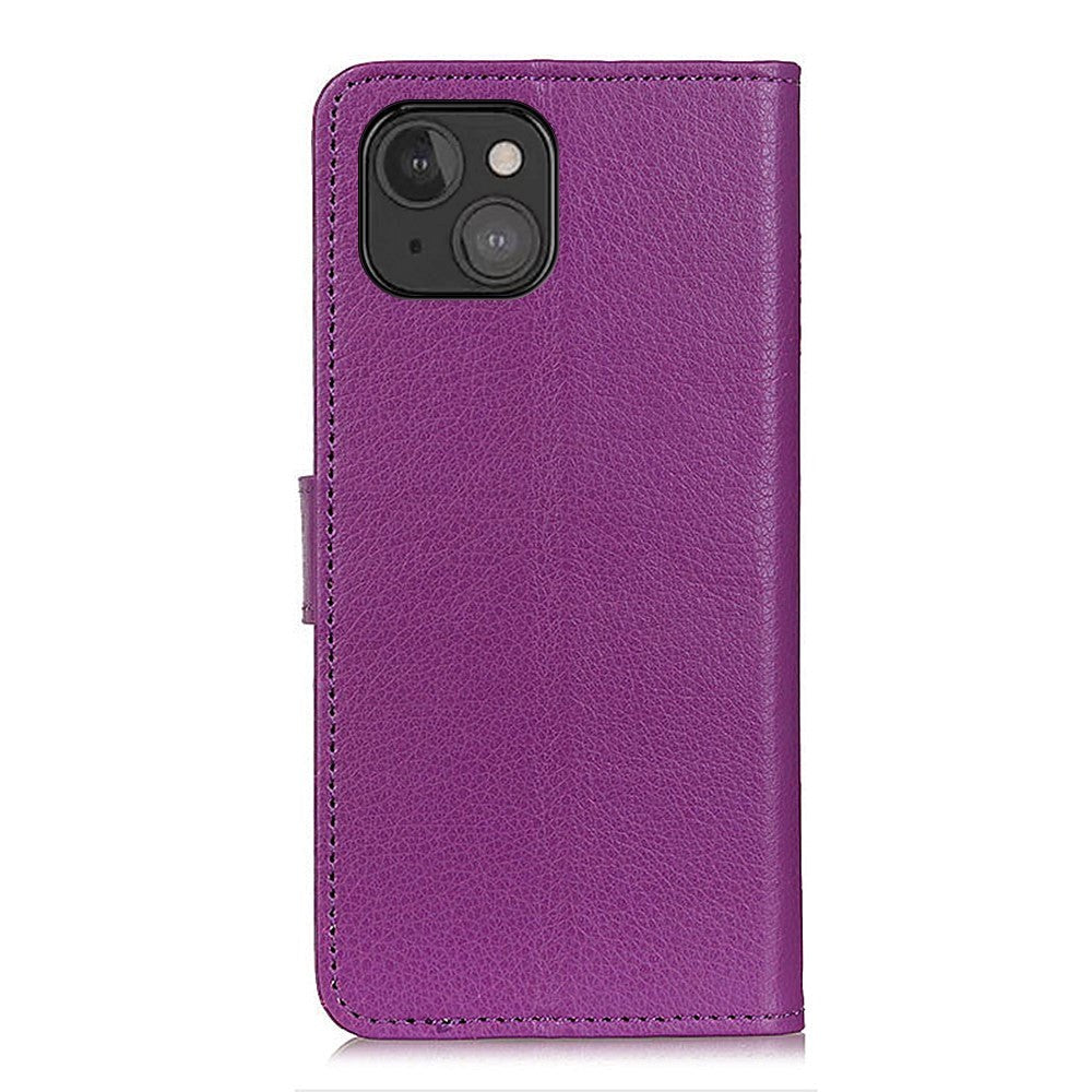 iPhone 13 Mini Litchi Læder Cover m. Pung & Ståfunktion - Lilla