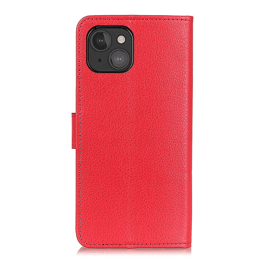 iPhone 13 Mini Litchi Læder Cover m. Pung & Ståfunktion - Rød