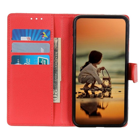 iPhone 13 Mini Litchi Læder Cover m. Pung & Ståfunktion - Rød
